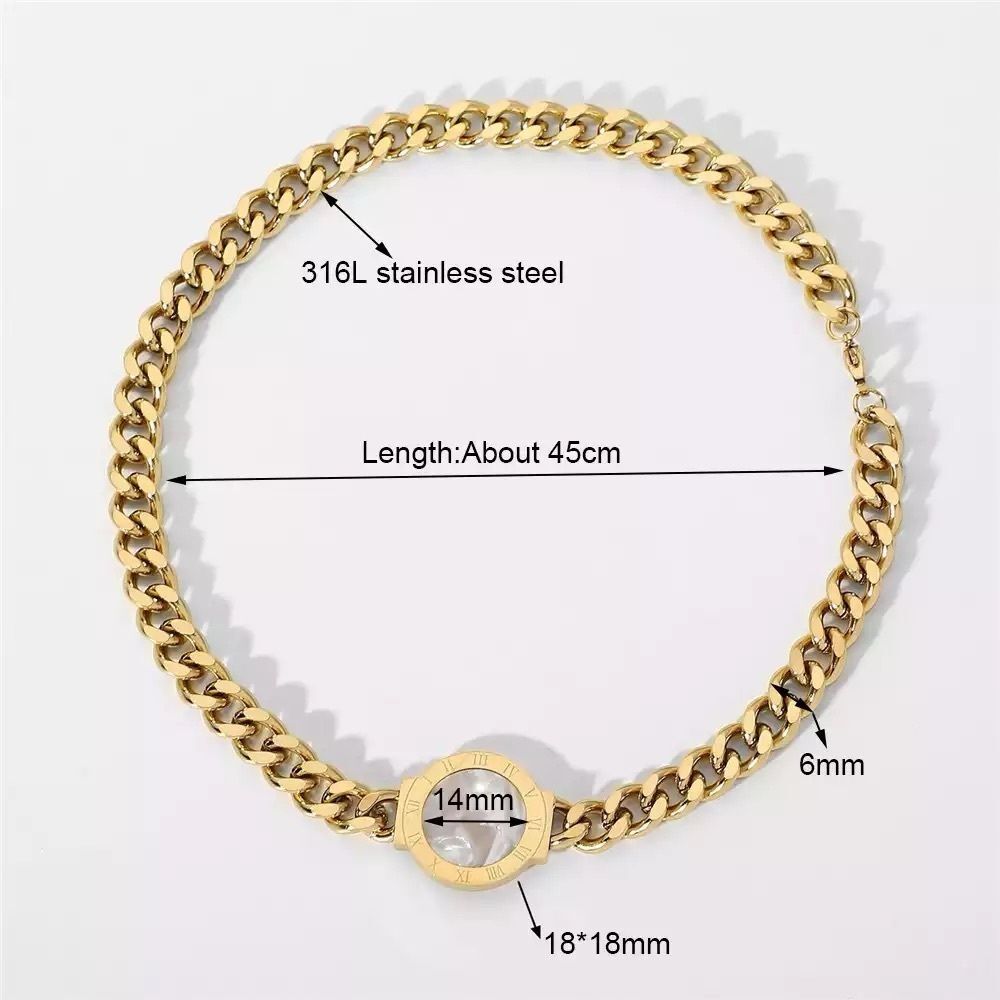 Gold Plated Stainless Steel Double Sided Roman Numerals Necklace - Picture 3 of 7